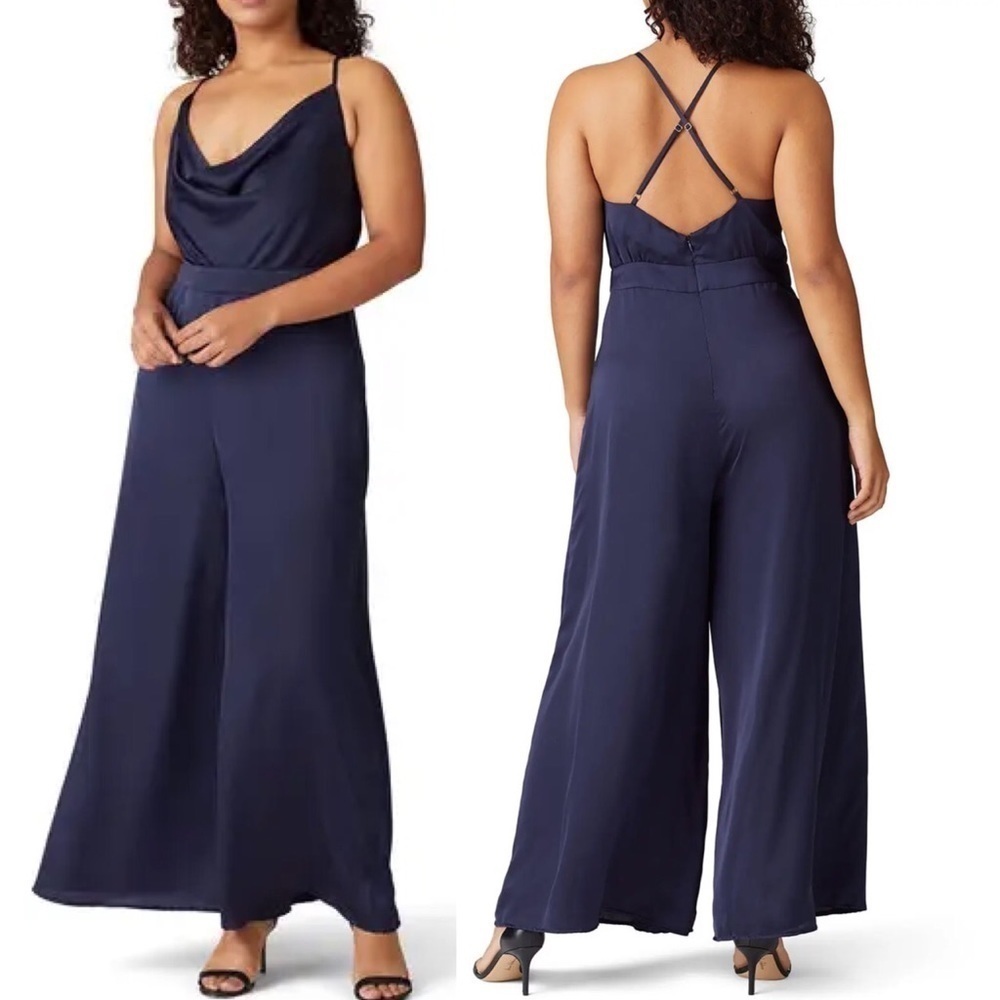 Fame & Partners Isabella Jumpsuit Size 16 Dark Navy Blue Wide Leg Cowl Neck